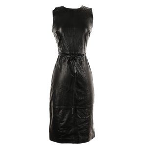 Vince Sleeveless Lamb Leather Tie Little Black Dress